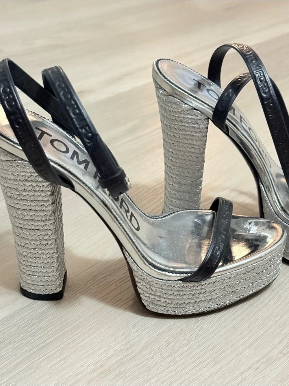 Tom Ford Silver and Black Platform Espadrille Sandals